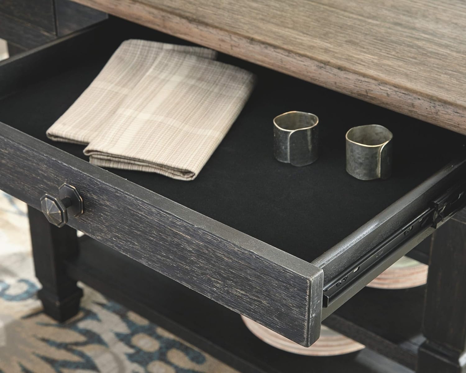 image:imageSignature Design by Ashley Tyler Creek Farmhouse Dining Table with Drawers Seats up to 6 Almost Black amp Tyler Creek Dining Room Upholstered Chair Set of 2 Antique BlackTable Chair