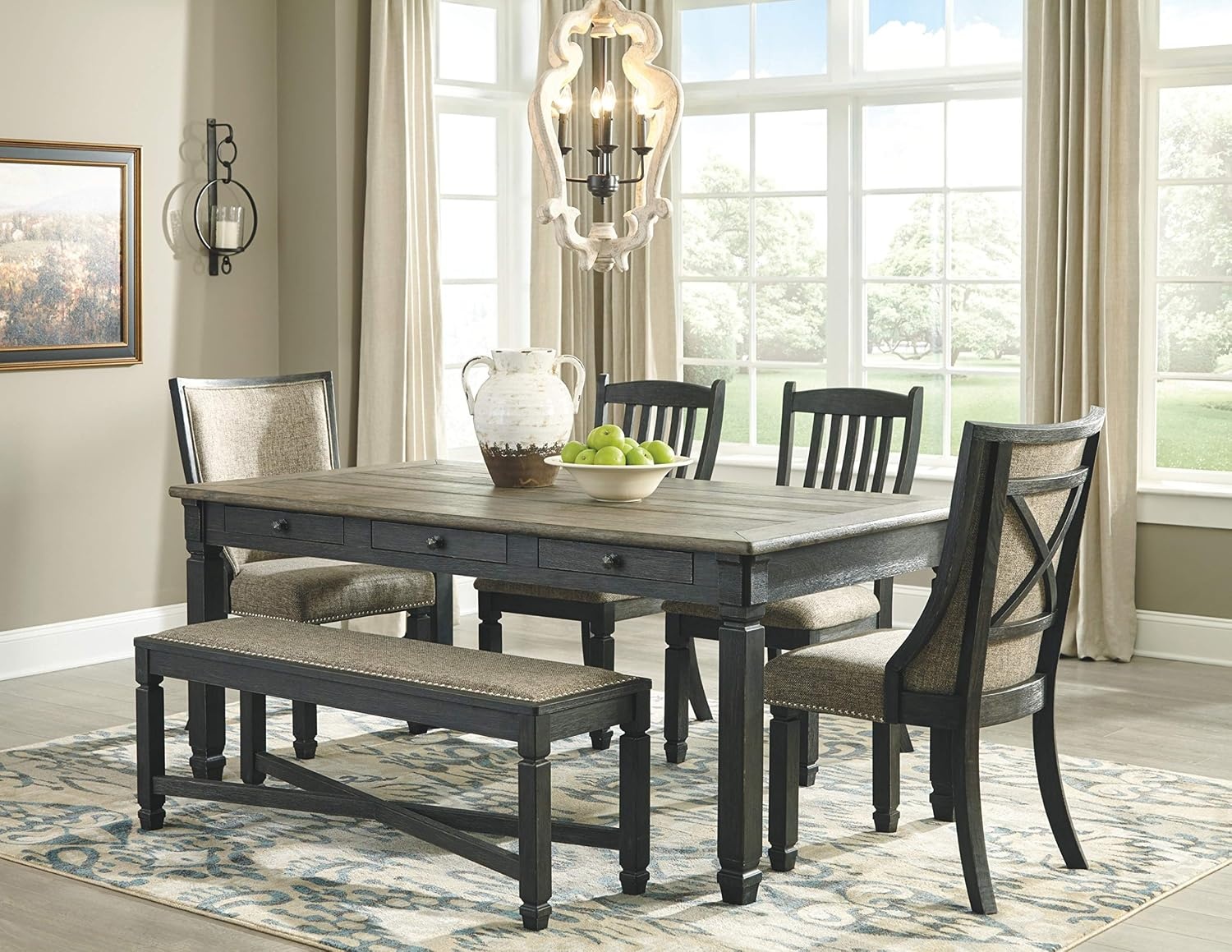 image:imageSignature Design by Ashley Tyler Creek Farmhouse Dining Table with Drawers Seats up to 6 Almost Black amp Tyler Creek Dining Room Upholstered Chair Set of 2 Antique BlackTable Chair