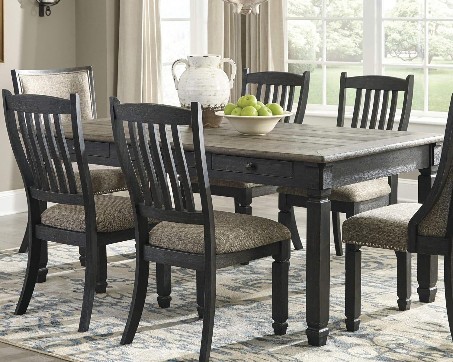 image:imageSignature Design by Ashley Tyler Creek Farmhouse Dining Table with Drawers Seats up to 6 Almost Black amp Tyler Creek Dining Room Upholstered Chair Set of 2 Antique BlackTable Chair