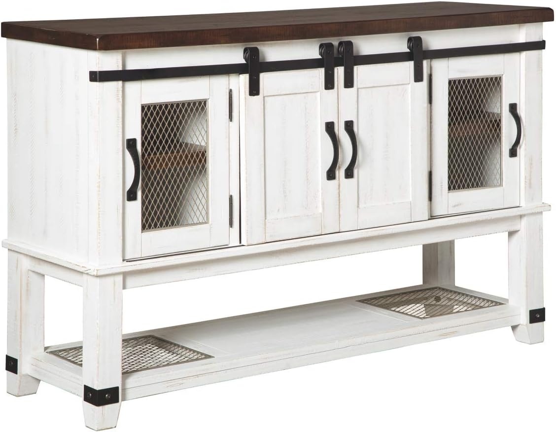 image:imageSignature Design by Ashley Valebeck Farmhouse Dining Room Server or Buffet White amp Brown amp Valebeck Farmhouse Rectangular Extension Dining Table Fits up to 8 White amp Brown