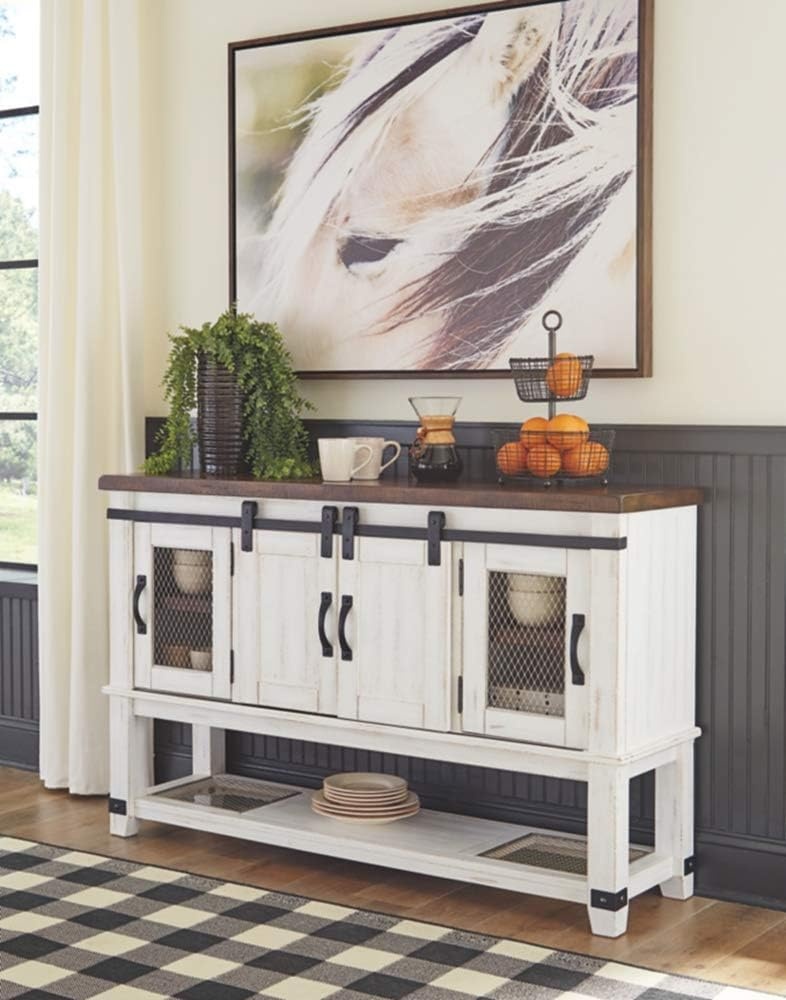 image:imageSignature Design by Ashley Valebeck Farmhouse Dining Room Server or Buffet White amp Brown amp Valebeck Farmhouse Rectangular Extension Dining Table Fits up to 8 White amp Brown