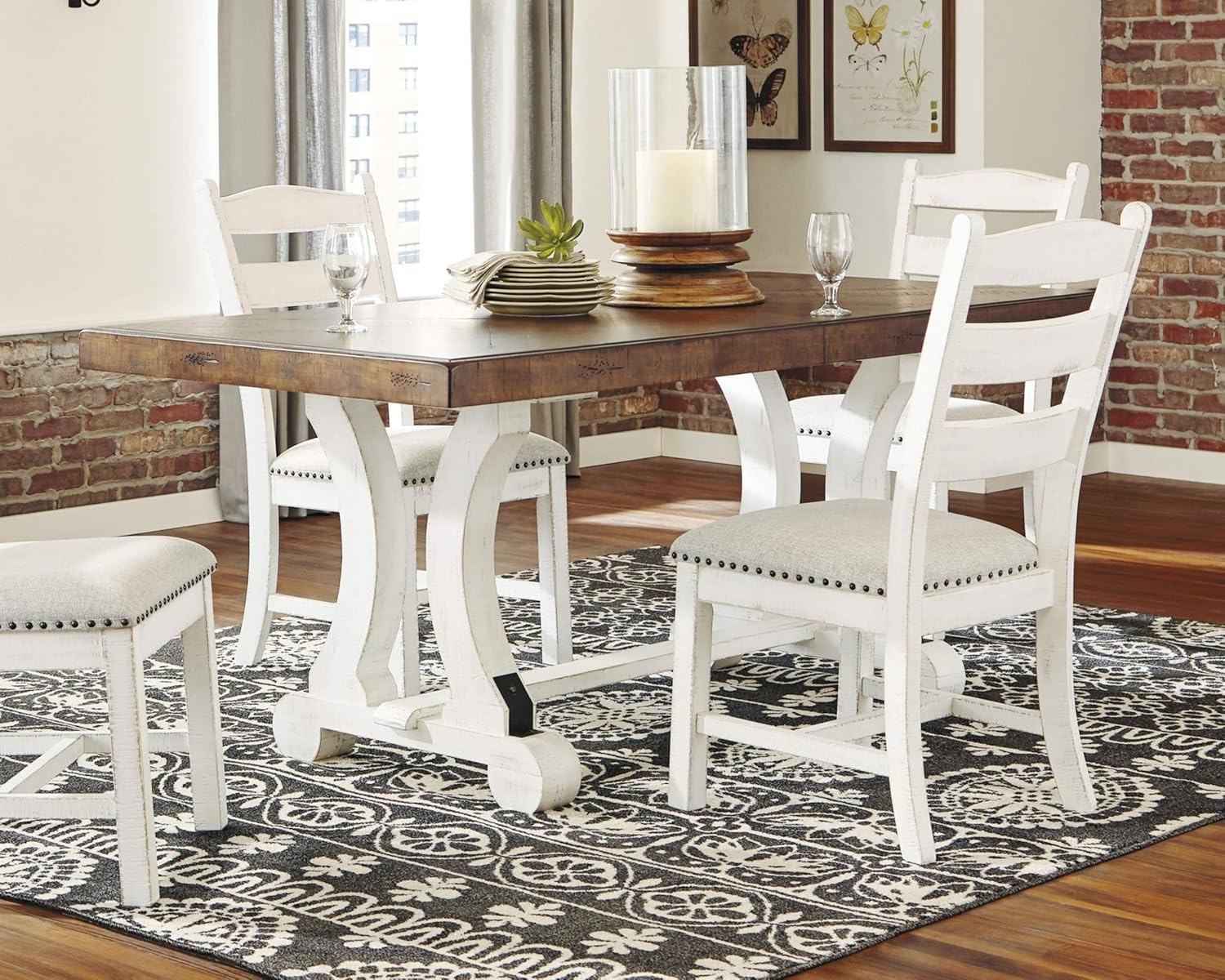 image:imageSignature Design by Ashley Valebeck Farmhouse Dining Room Server or Buffet White amp Brown amp Valebeck Farmhouse Rectangular Extension Dining Table Fits up to 8 White amp Brown