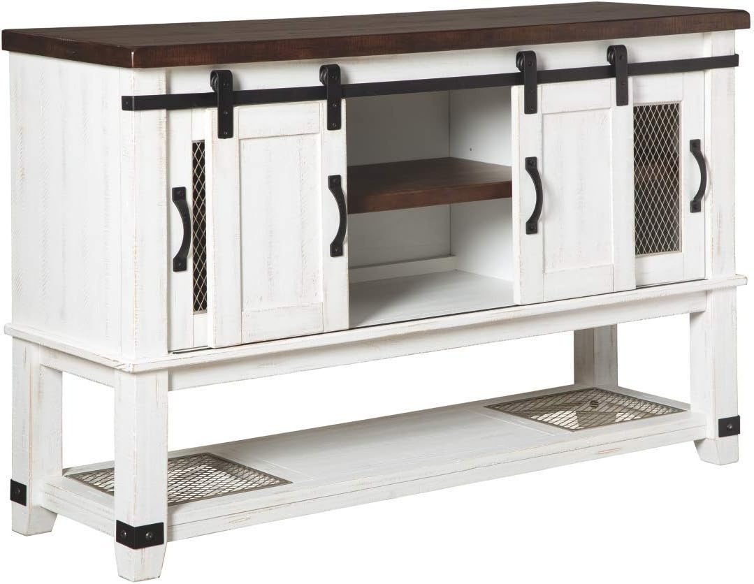 image:imageSignature Design by Ashley Valebeck Farmhouse Dining Room Server or Buffet White amp Brown amp Valebeck Farmhouse Rectangular Extension Dining Table Fits up to 8 White amp Brown