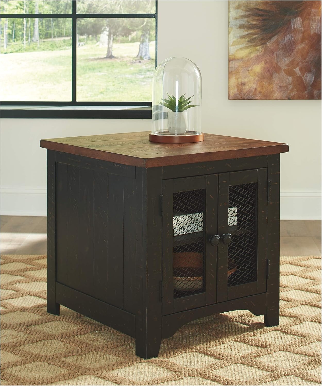 image:imageSignature Design by Ashley Valebeck Farmhouse Lift Top Coffee Table with Storage Distressed Brown amp Black Finish 36 in x 36 in x 18 in and Rectangular End Table with Storage Distressed Brown amp Black Finish