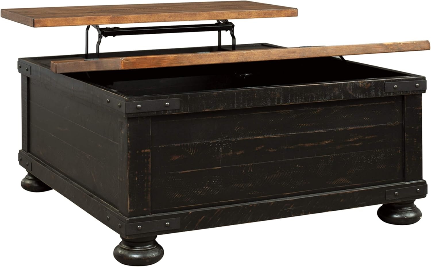 image:imageSignature Design by Ashley Valebeck Farmhouse Lift Top Coffee Table with Storage Distressed Brown amp Black Finish 36 in x 36 in x 18 in and Rectangular End Table with Storage Distressed Brown amp Black Finish