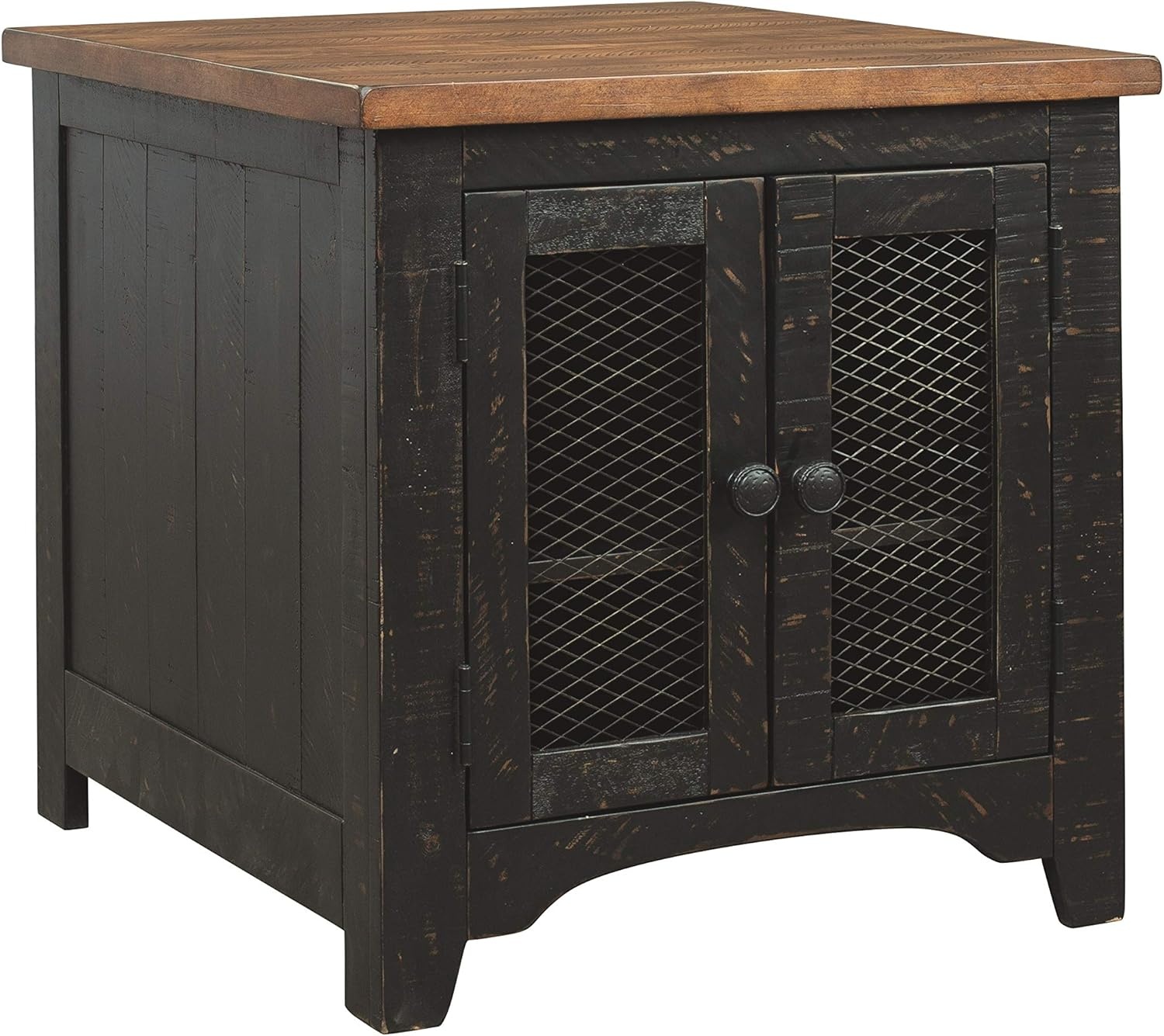 image:imageSignature Design by Ashley Valebeck Farmhouse Lift Top Coffee Table with Storage Distressed Brown amp Black Finish 36 in x 36 in x 18 in and Rectangular End Table with Storage Distressed Brown amp Black Finish