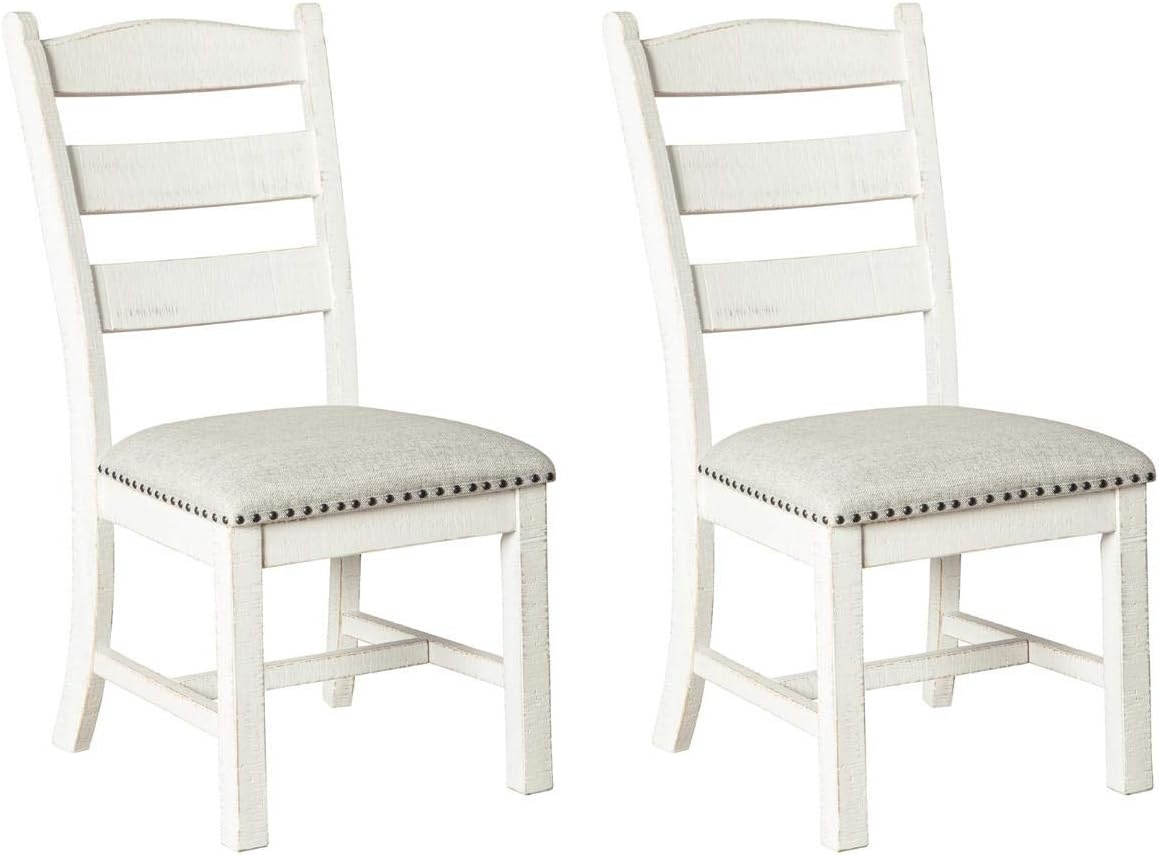 image:imageSignature Design by Ashley Valebeck Farmhouse Rectangular Extension Dining Table Fits up to 8 White amp Brown Valebeck Vintage Farmhouse Cushioned Dining Chair 2 Count WhitewashDining Height