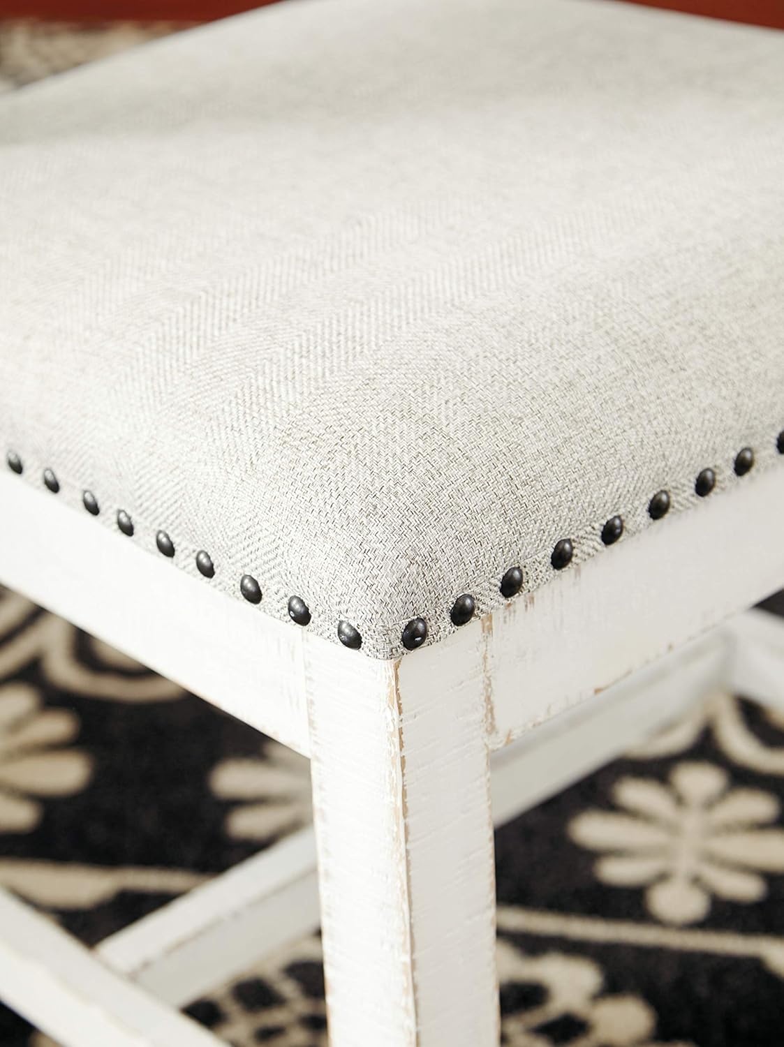image:imageSignature Design by Ashley Valebeck Farmhouse Rectangular Extension Dining Table Fits up to 8 White amp Brown Valebeck Vintage Farmhouse Cushioned Dining Chair 2 Count WhitewashDining Height