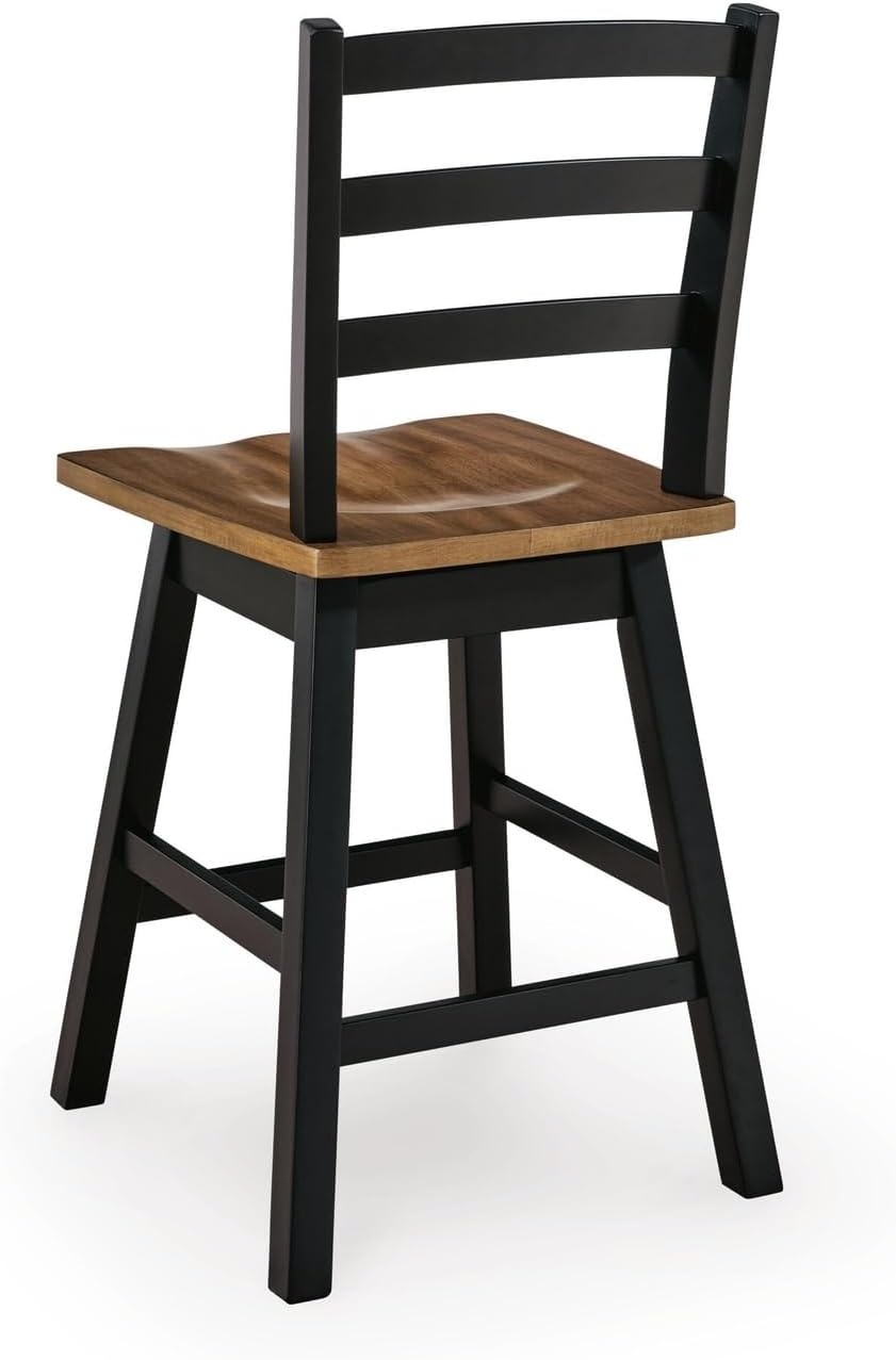 image:imageSignature Design by Ashley Wildenauer Farmhouse 24 Counter Height Swivel Bar Stool with Footrest Set of 2 Dark Brown amp Black