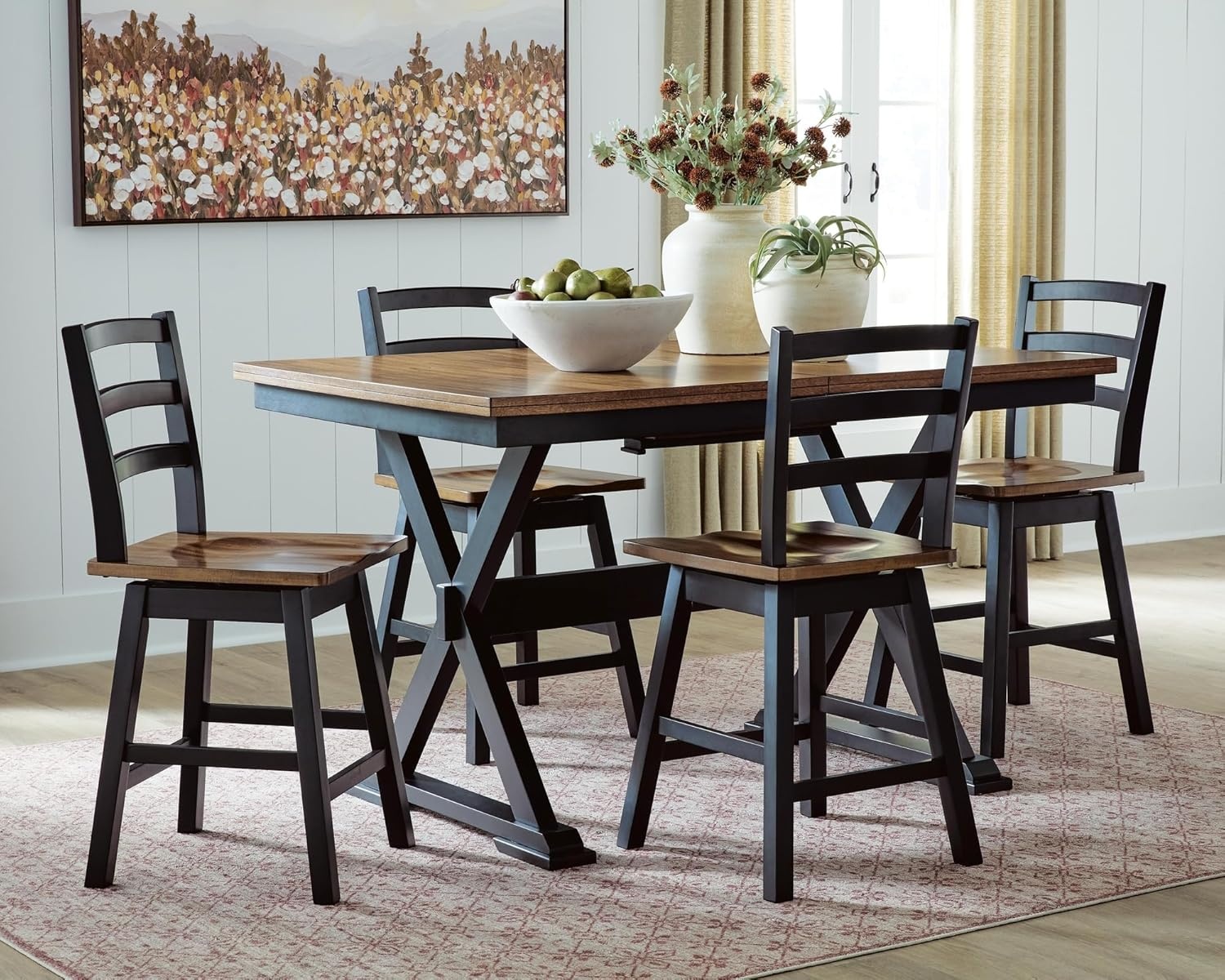 image:imageSignature Design by Ashley Wildenauer Farmhouse 24 Counter Height Swivel Bar Stool with Footrest Set of 2 Dark Brown amp Black