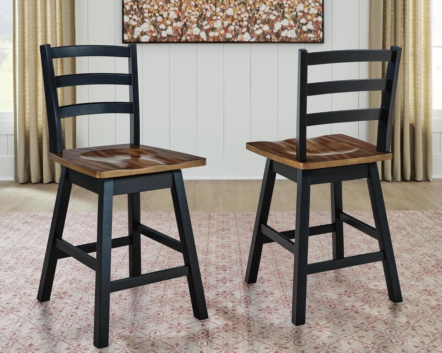 image:imageSignature Design by Ashley Wildenauer Farmhouse 24 Counter Height Swivel Bar Stool with Footrest Set of 2 Dark Brown amp Black