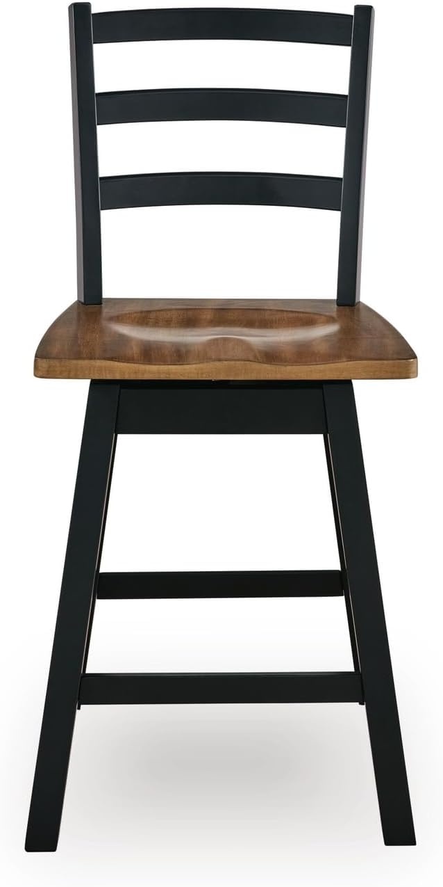 image:imageSignature Design by Ashley Wildenauer Farmhouse 24 Counter Height Swivel Bar Stool with Footrest Set of 2 Dark Brown amp Black