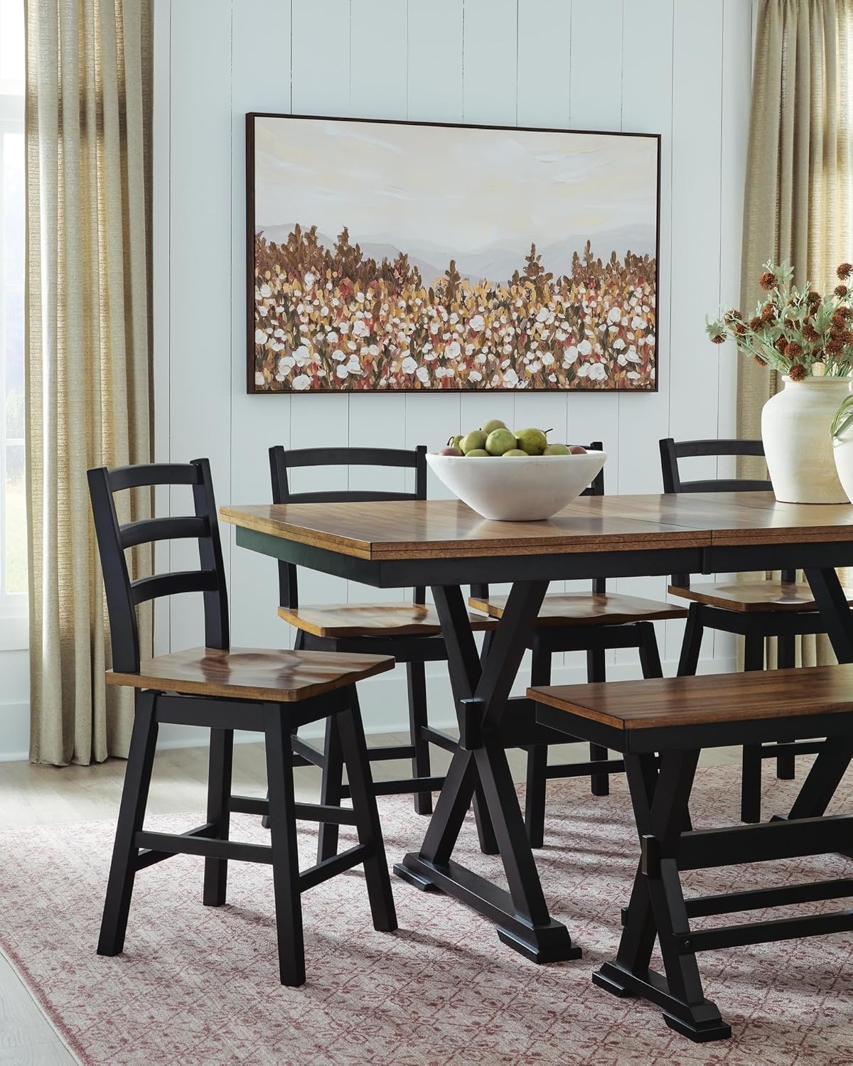 image:imageSignature Design by Ashley Wildenauer Farmhouse 24 Counter Height Swivel Bar Stool with Footrest Set of 2 Dark Brown amp Black