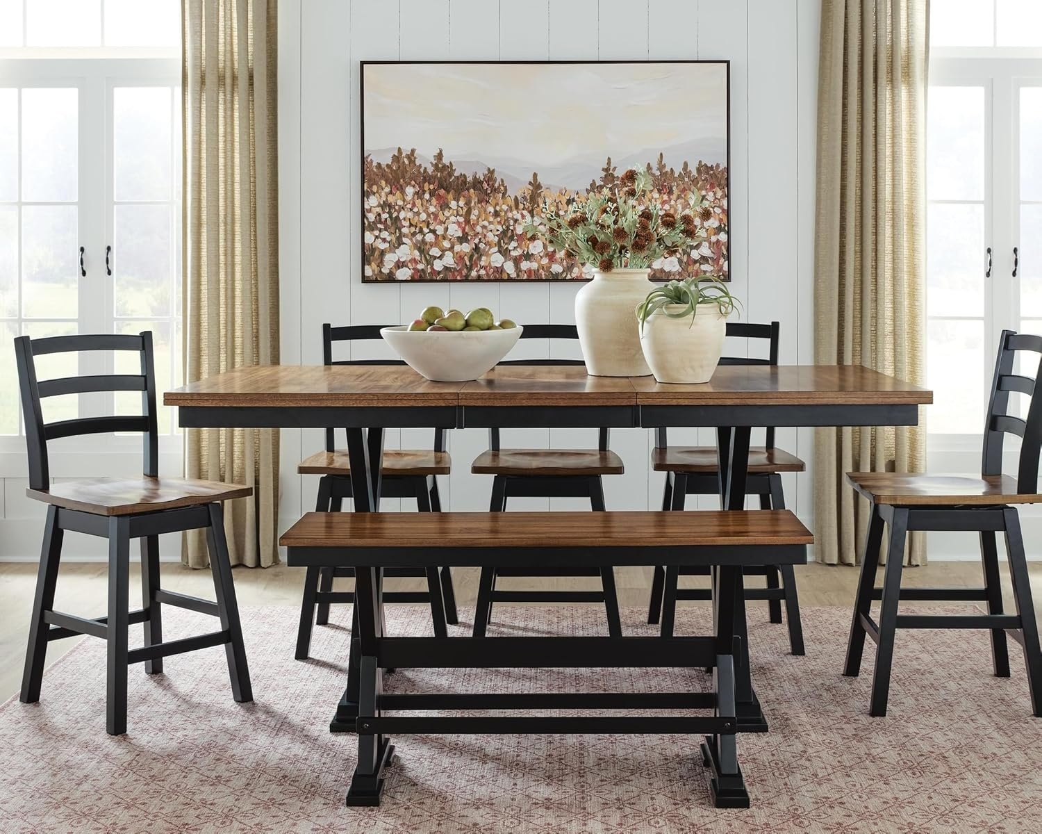image:imageSignature Design by Ashley Wildenauer Farmhouse 24 Counter Height Swivel Bar Stool with Footrest Set of 2 Dark Brown amp Black