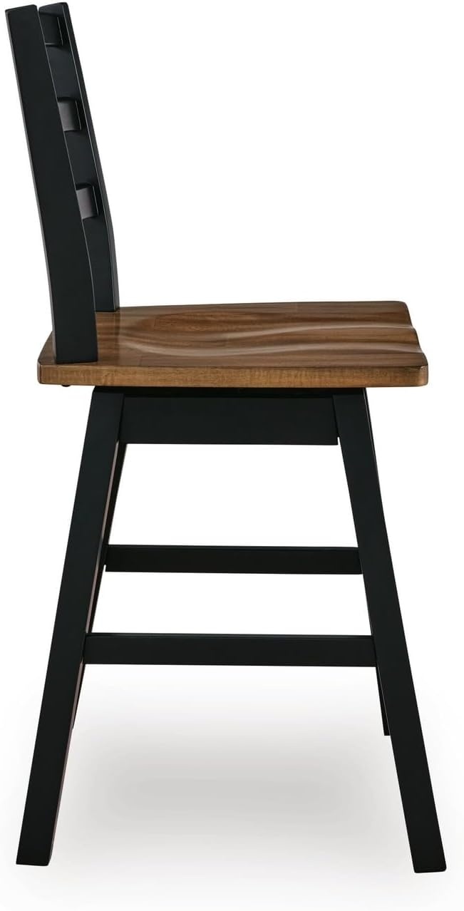 image:imageSignature Design by Ashley Wildenauer Farmhouse 24 Counter Height Swivel Bar Stool with Footrest Set of 2 Dark Brown amp Black