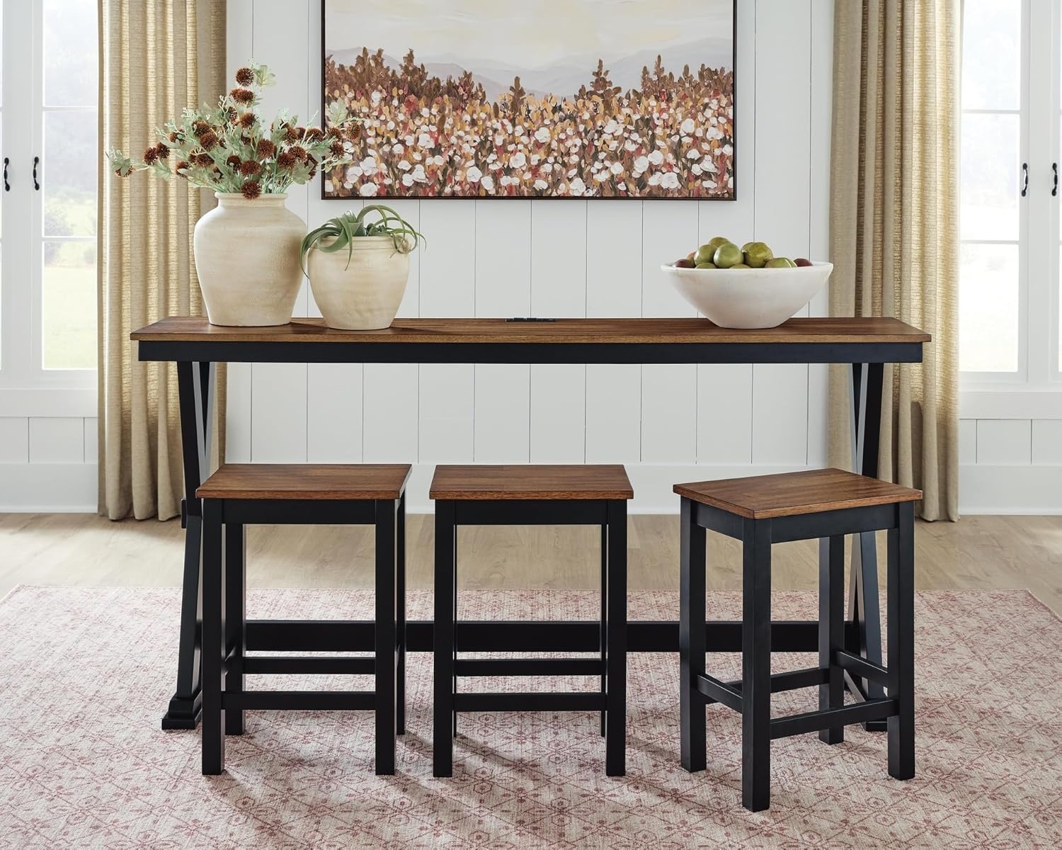 image:imageSignature Design by Ashley Wildenauer Rustic Counter Height Dining Table and 3 Bar Stools Set with USB Ports Set of 4 Dark Brown amp Black