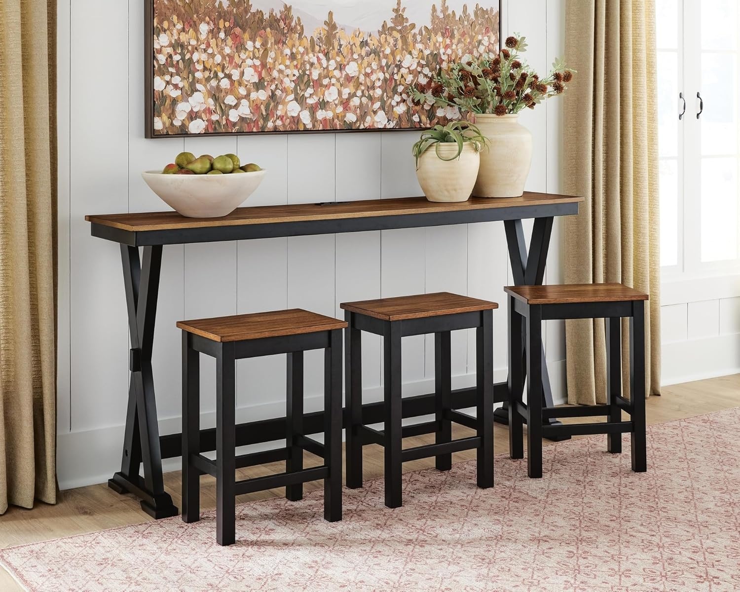 image:imageSignature Design by Ashley Wildenauer Rustic Counter Height Dining Table and 3 Bar Stools Set with USB Ports Set of 4 Dark Brown amp Black