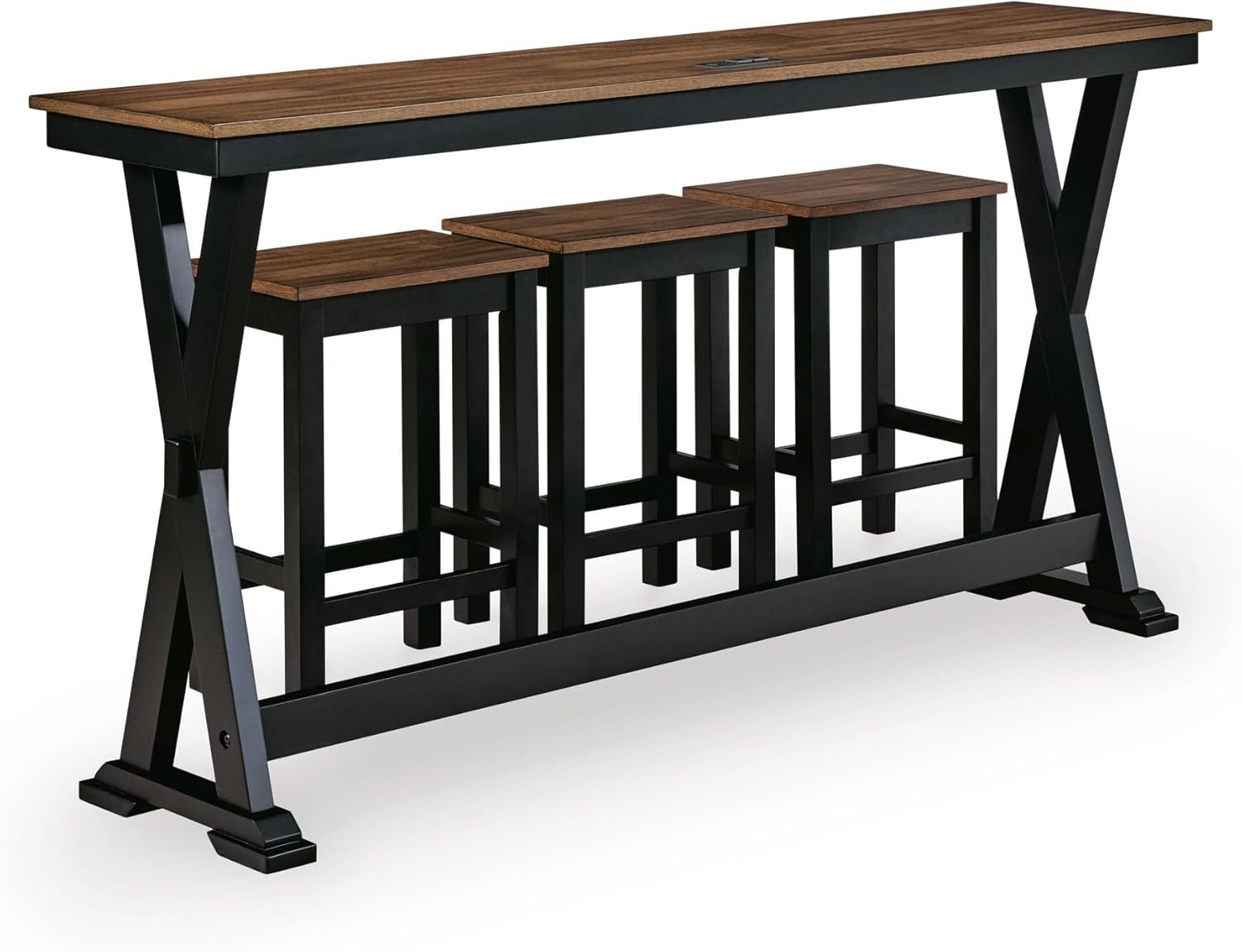 image:imageSignature Design by Ashley Wildenauer Rustic Counter Height Dining Table and 3 Bar Stools Set with USB Ports Set of 4 Dark Brown amp Black