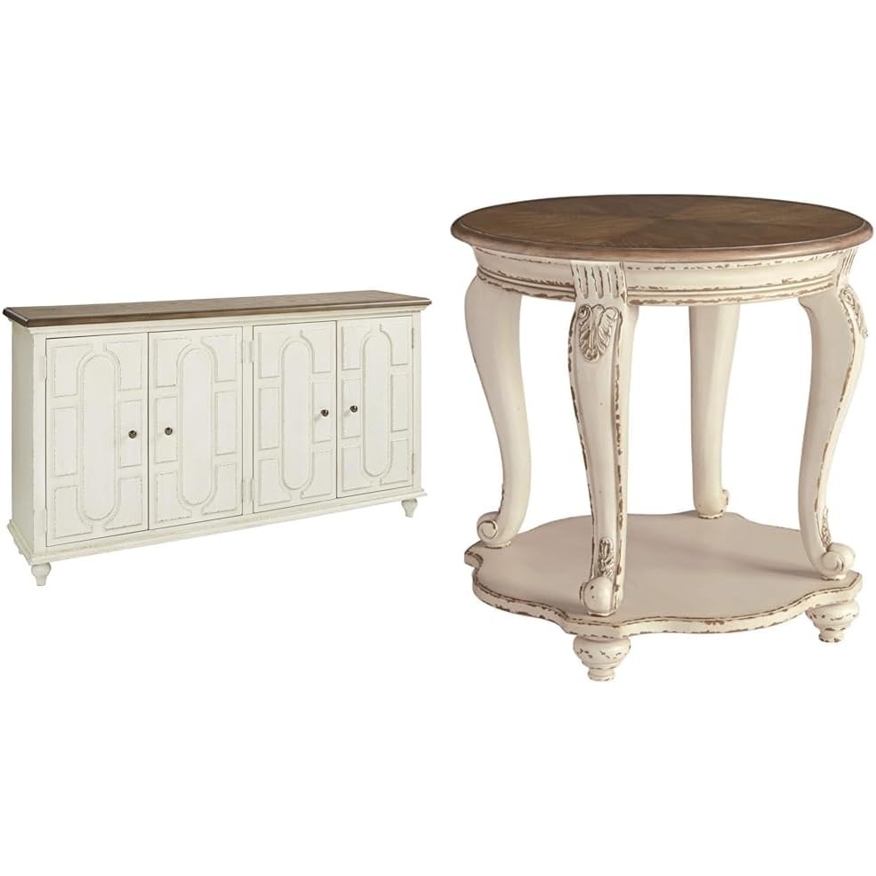 image:imageSignature Design Ashley French Country Accent Cabinet amp Round End Table WhiteCABINET TABLE T7436