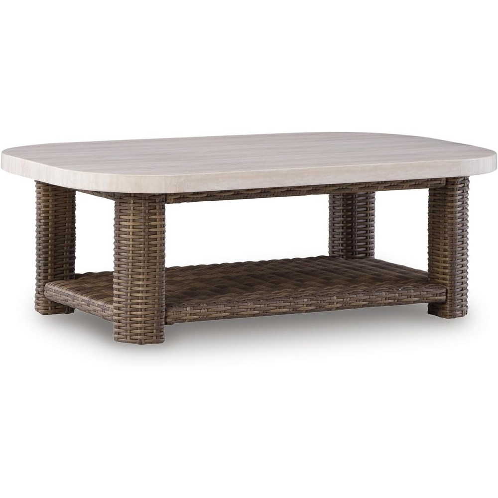 image:imageSignature Design by Ashley Angel Island Casual Outdoor Coffee Table with Lower Shelf Beige amp Medium Brown
