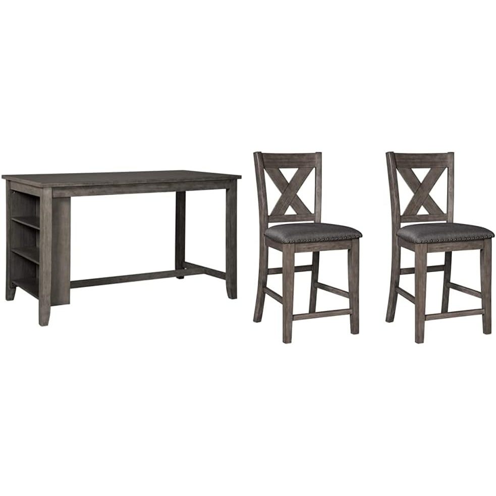 image:imageSignature Design by Ashley Caitbrook Rustic Counter Height Dining Table with Storage and 2 Barstools Dark GrayDark Gray
