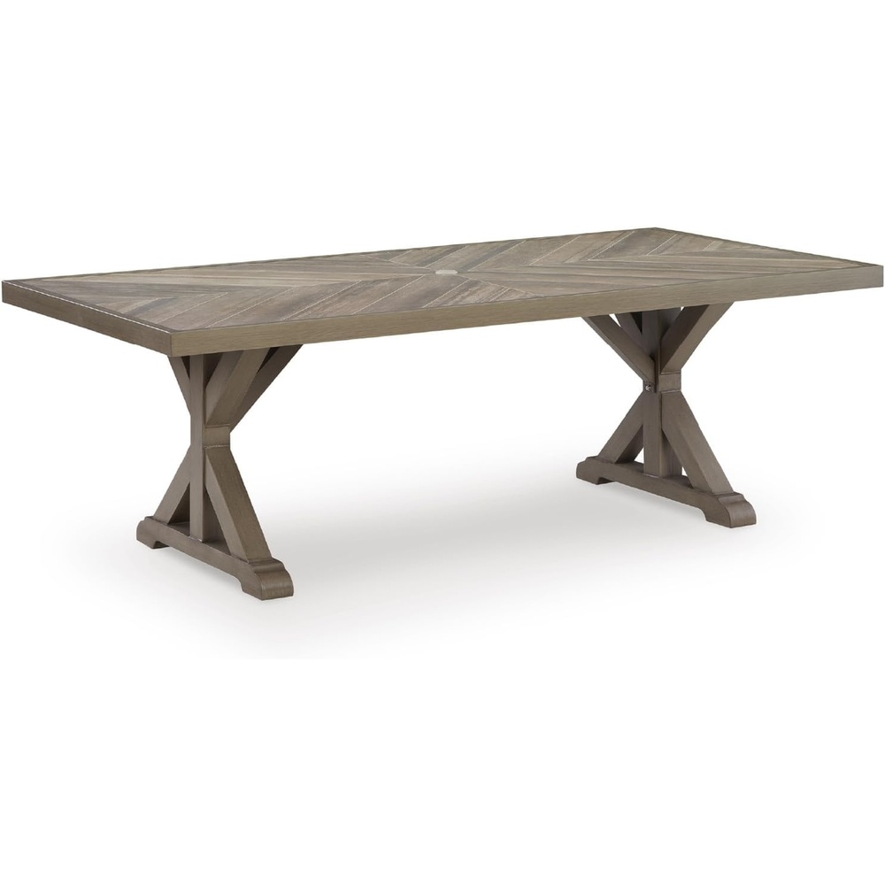 image:imageSignature Design by Ashley Carmel Bay Casual Weather and Rust Resistant Outdoor Dining Table with Porcelain Tabletop and Umbrella Hole Grayish Brown
