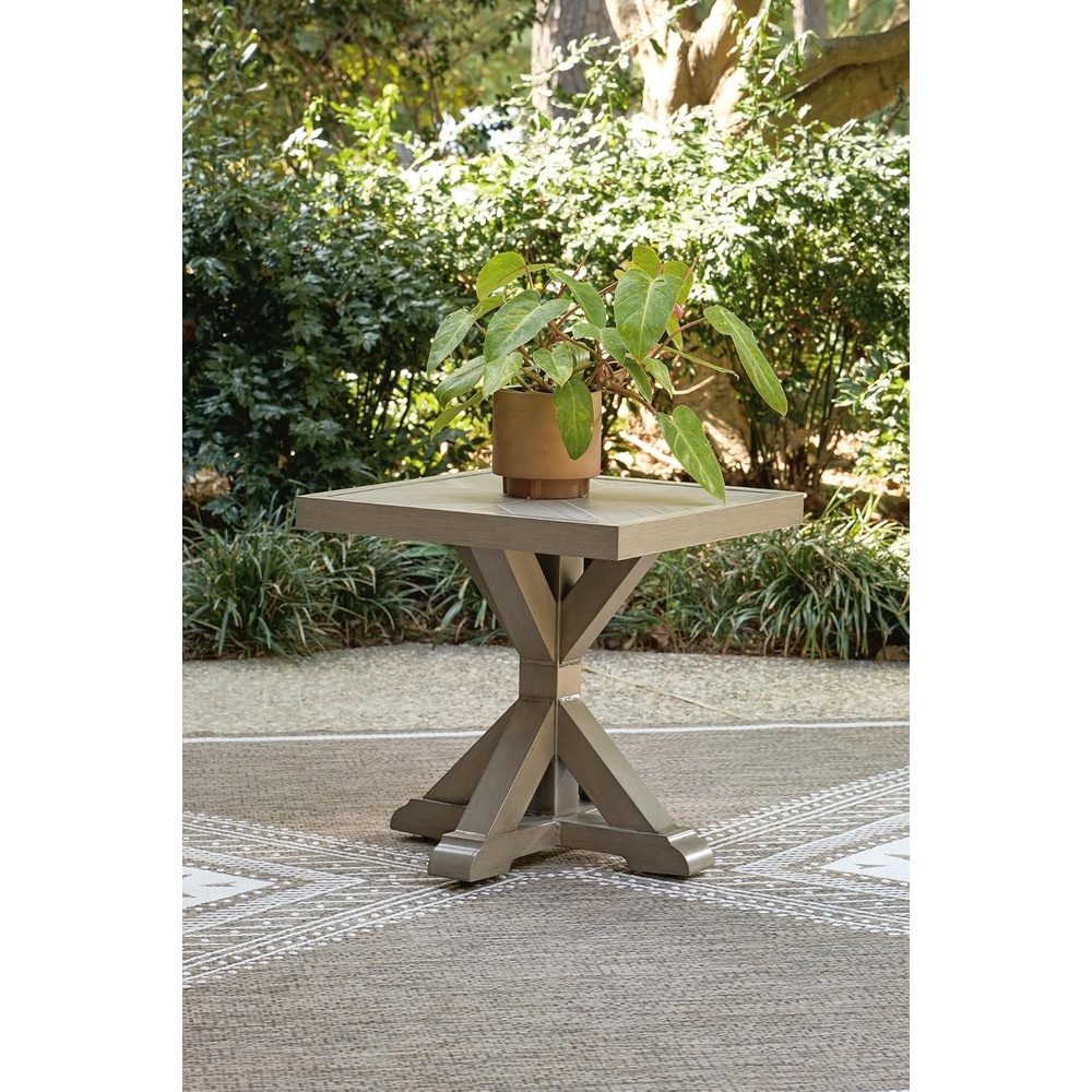 image:imageSignature Design by Ashley Carmel Bay Outdoor Square End Table Beige Patio Accent Table with Porcelain Top