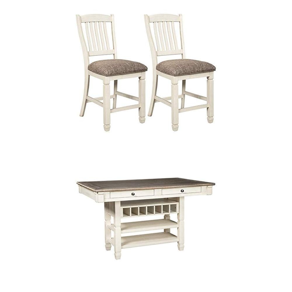 image:imageSignature Design by Ashley D647124 Bolanburg Upholstered Bar Stool Set of 2 Antique White with Bolanburg Counter Height Dining Room Table  Antique White