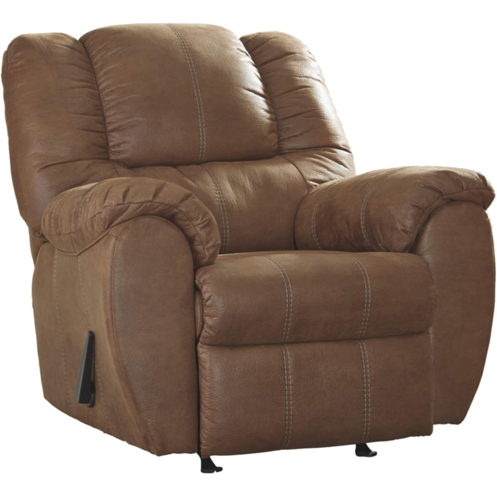 image:imageSignature Design by Ashley McGann Modern Faux Leather Manual Pull Rocker Recliner BrownLight Brown