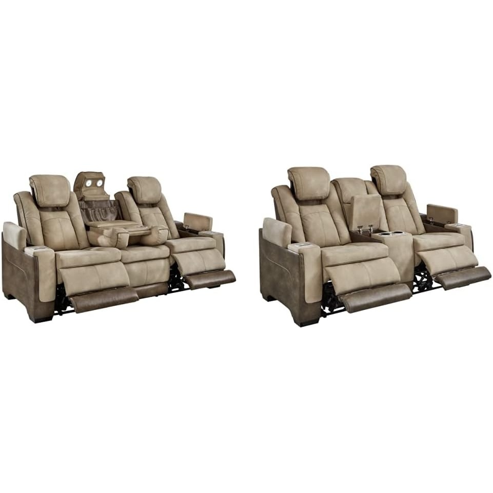 image:imageSignature Design by Ashley NextGen DuraPella Power Reclining Sofa with Adjustable Headrest Sand amp NextGen DuraPella Power Reclining Loveseat with Console amp Adjustable Headrest SandSofa Loveseat