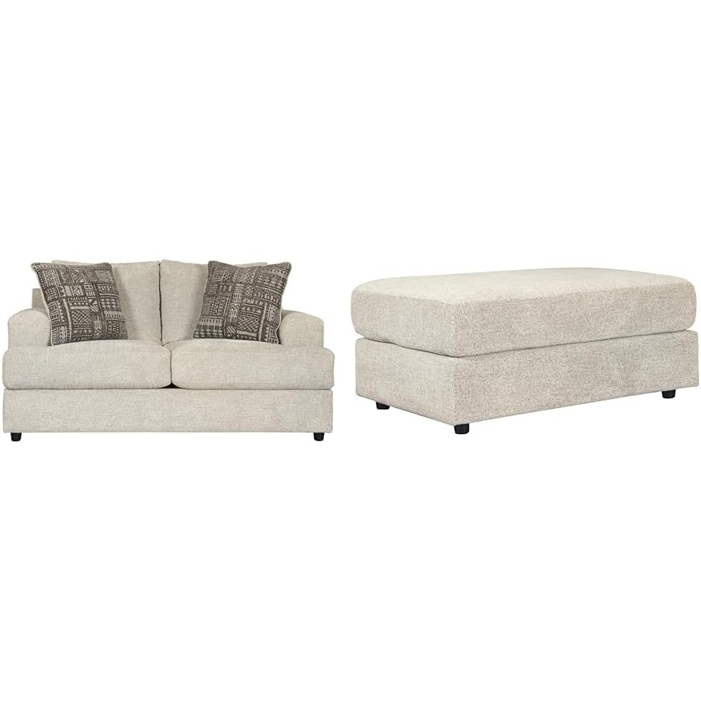 image:imageSignature Design by Ashley Soletren Contemporary Chenille Loveseat with 2 Accent Pillows OffWhite amp Soletren Contemporary Chenille Oversized Ottoman OffWhite