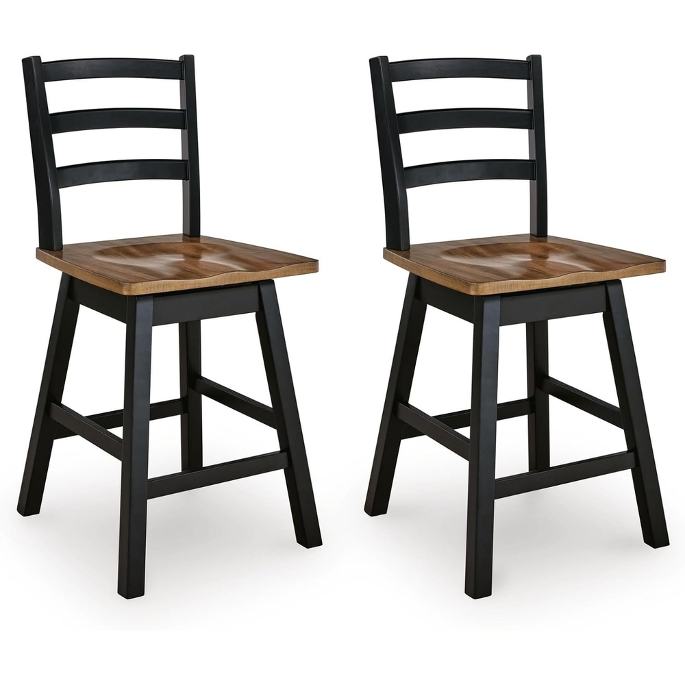 image:imageSignature Design by Ashley Wildenauer Farmhouse 24 Counter Height Swivel Bar Stool with Footrest Set of 2 Dark Brown amp Black