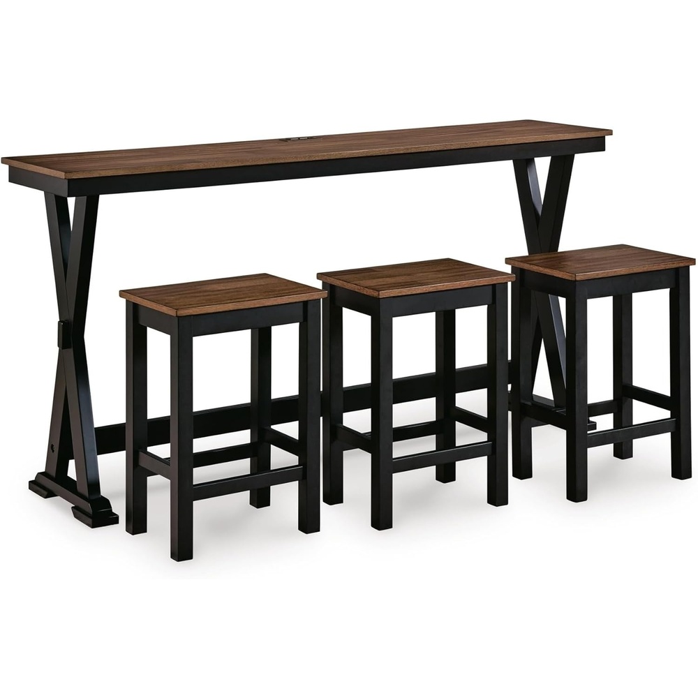 image:imageSignature Design by Ashley Wildenauer Rustic Counter Height Dining Table and 3 Bar Stools Set with USB Ports Set of 4 Dark Brown amp Black