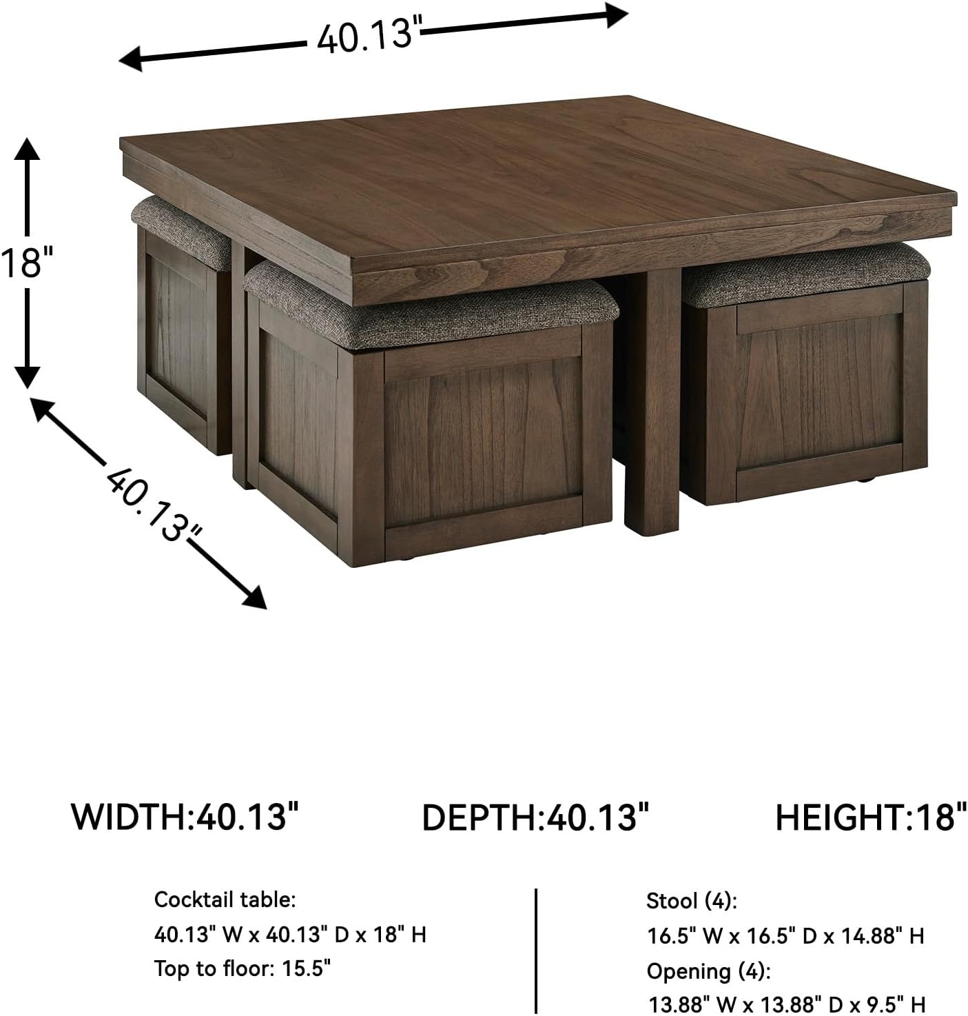 image:imageSignature Design by Ashley Boardernest Casual Coffee Table with 4 Storage Stools Dark Brown