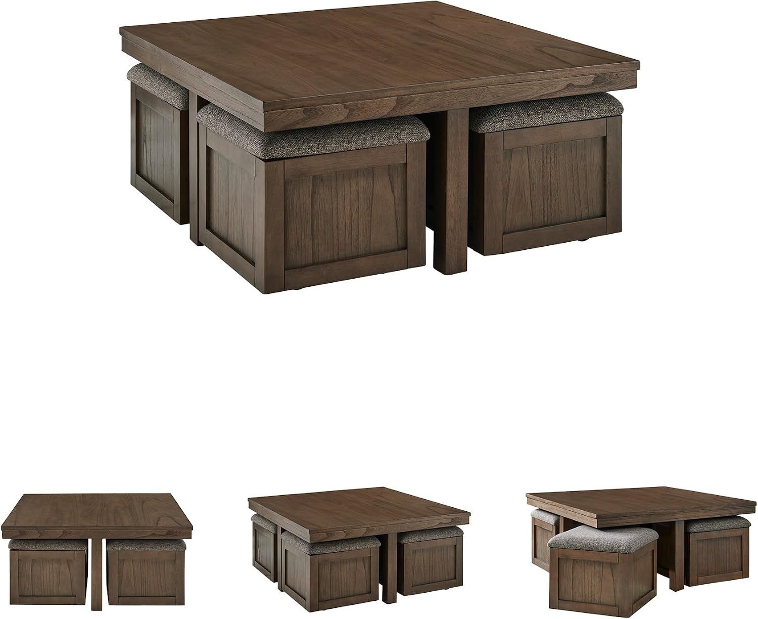 image:imageSignature Design by Ashley Boardernest Casual Coffee Table with 4 Storage Stools Dark Brown