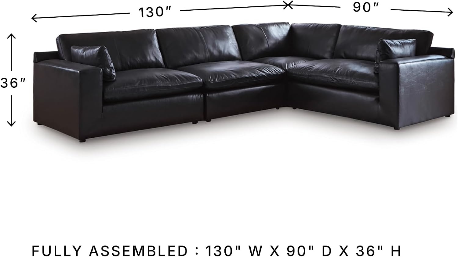 image:imageSignature Design by Ashley Emilia Sectional Sofa Modular Leather Couch with Feather Cushions Contemporary Living Room Seating with Floating Pieces 130 W x 90 D x 36 H