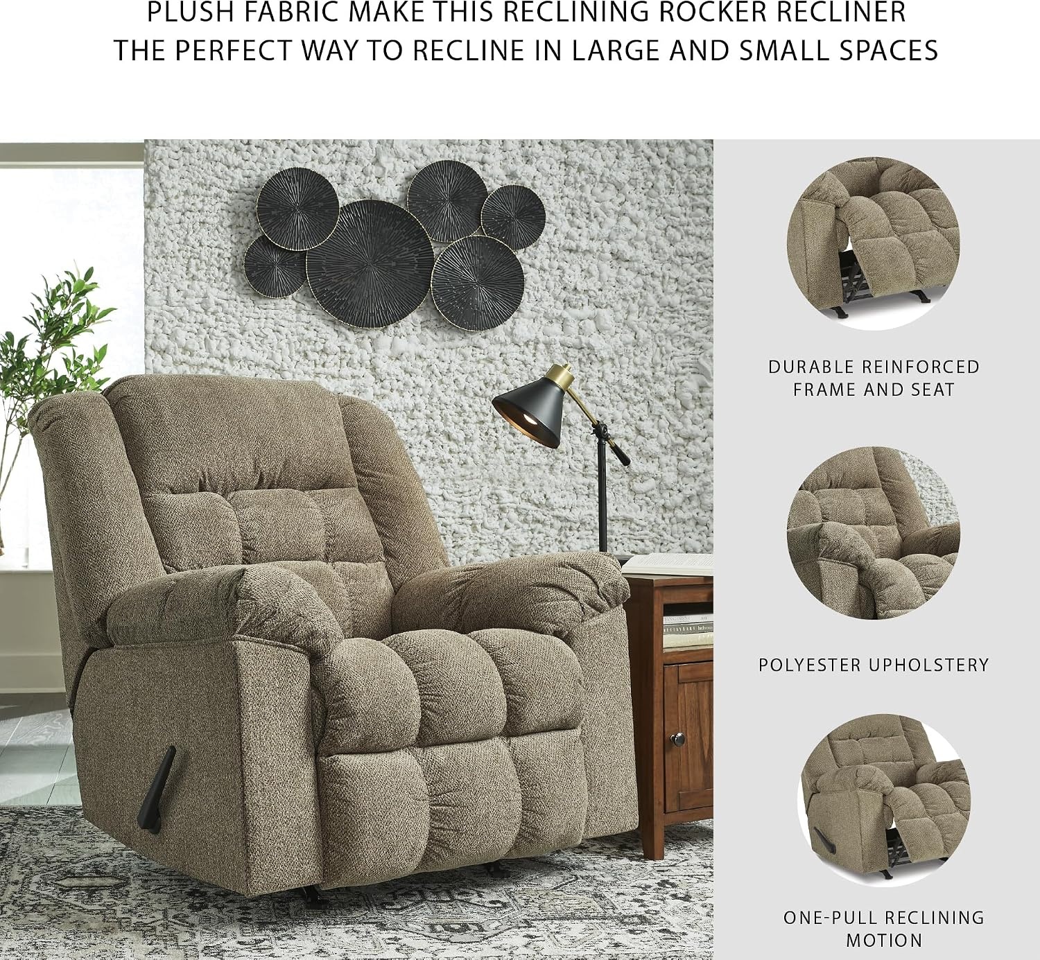 image:imageSignature Design by Ashley Kegler Contemporary Tufted Manual Rocker Recliner Light Brown