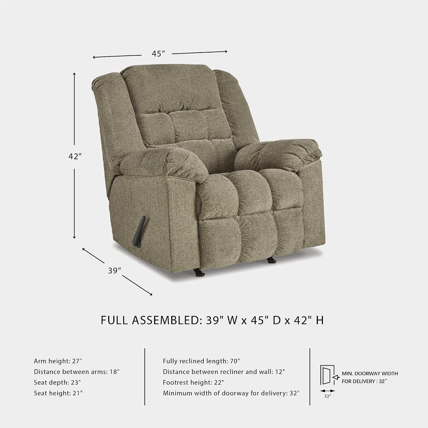 image:imageSignature Design by Ashley Kegler Contemporary Tufted Manual Rocker Recliner Light Brown
