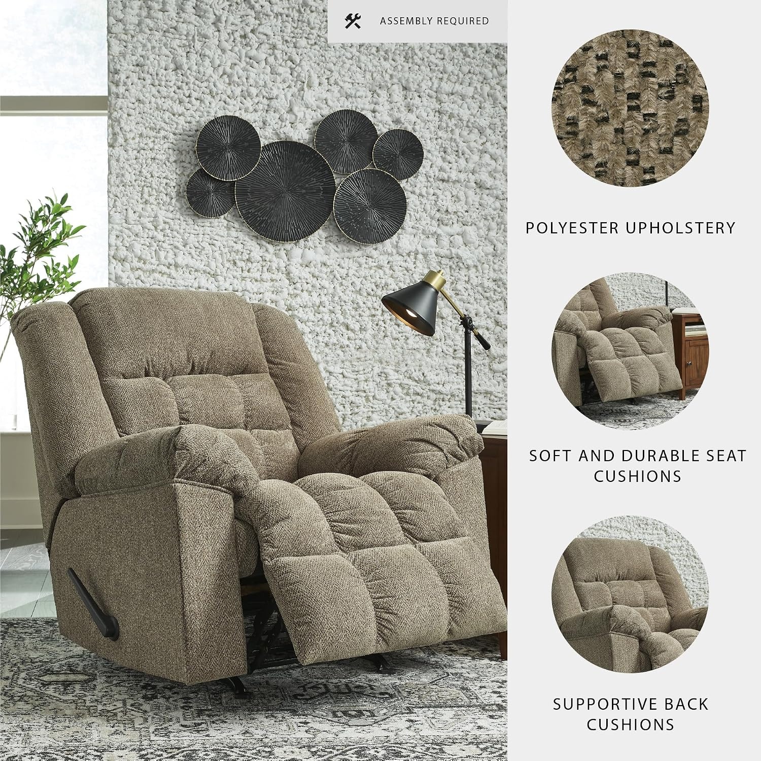 image:imageSignature Design by Ashley Kegler Contemporary Tufted Manual Rocker Recliner Light Brown