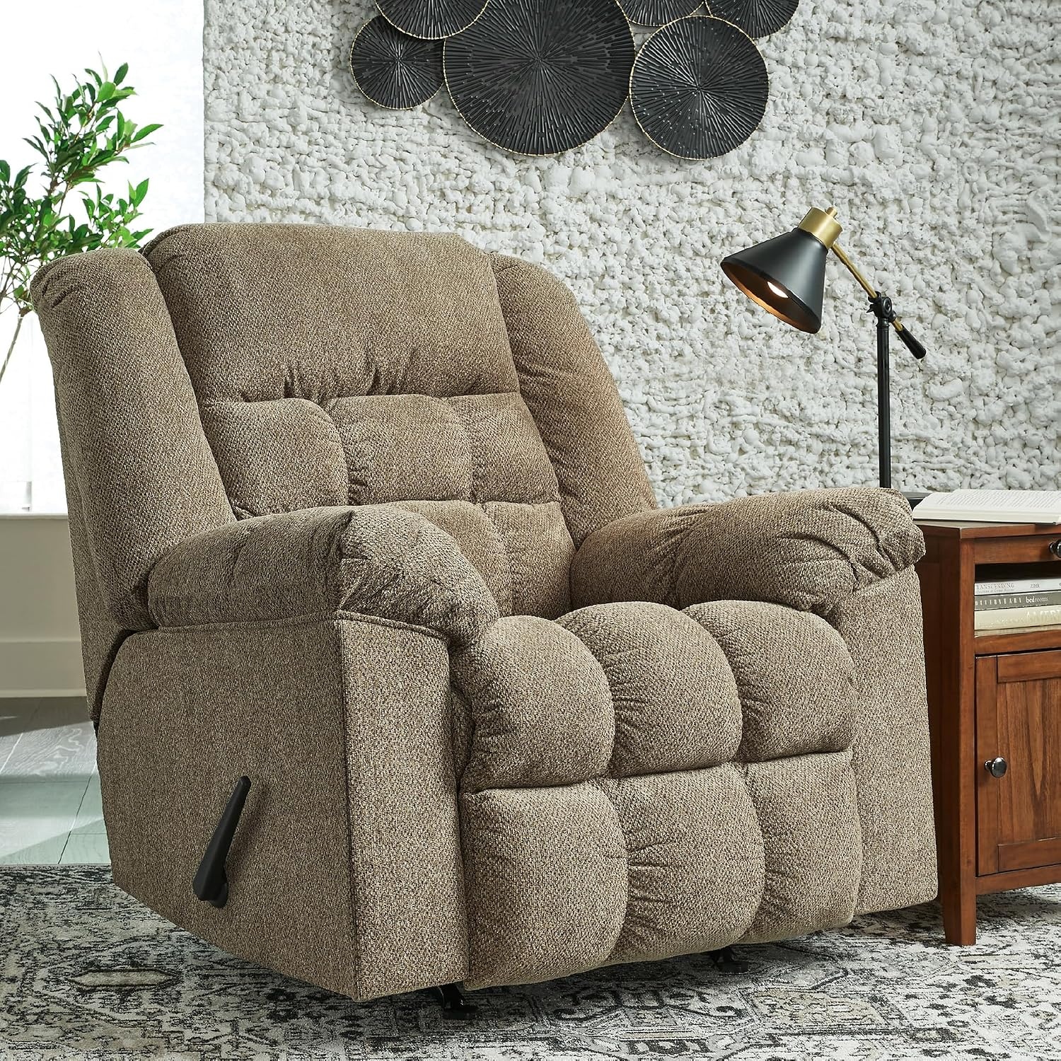 image:imageSignature Design by Ashley Kegler Contemporary Tufted Manual Rocker Recliner Light Brown