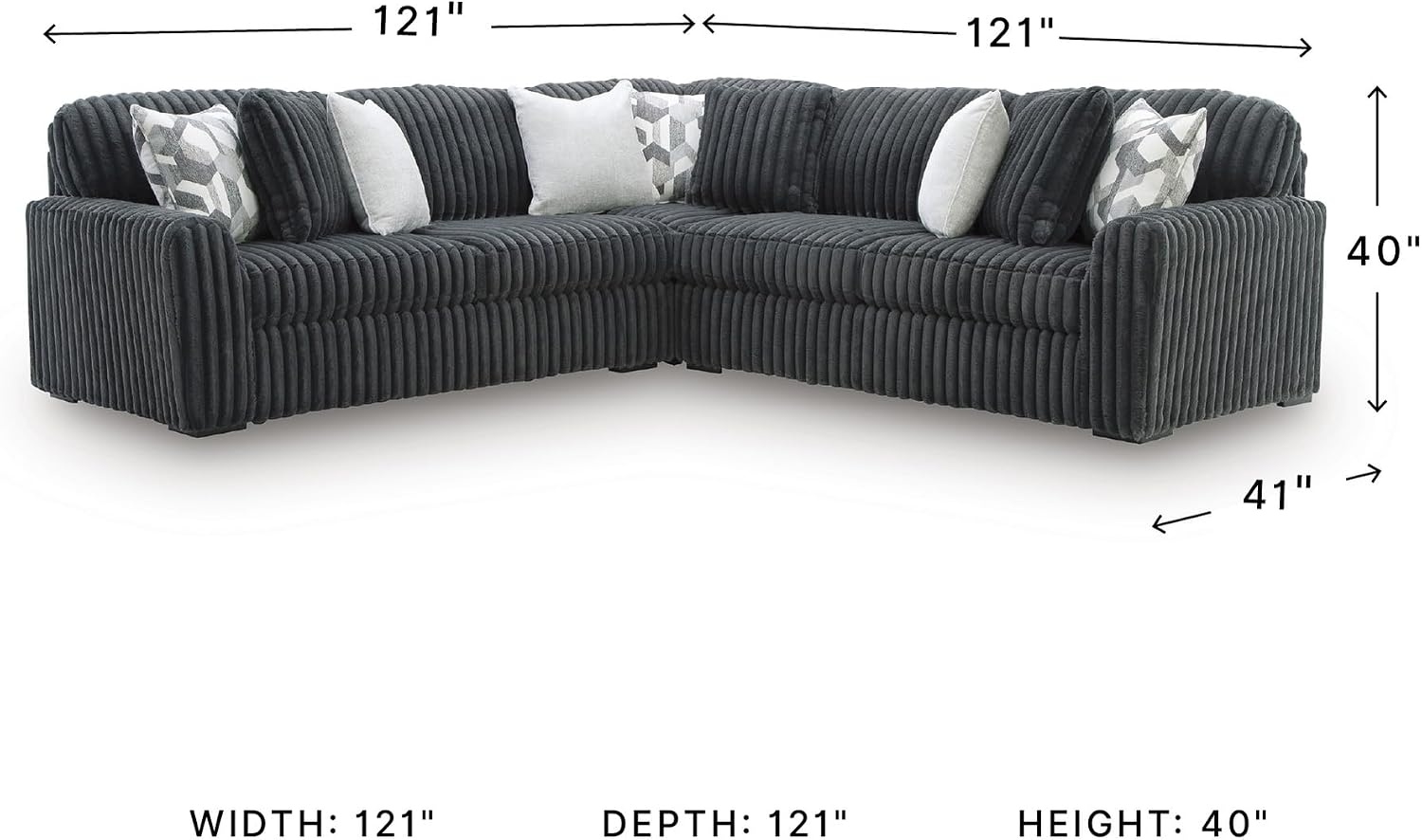 image:imageSignature Design by Ashley MidnightMadness Sectional Sofa Jumbo Corduroy L Shaped Couch for Living Room Comfort Reinforced Frame and Platform Support Brown 122 x 122 x 40Grey