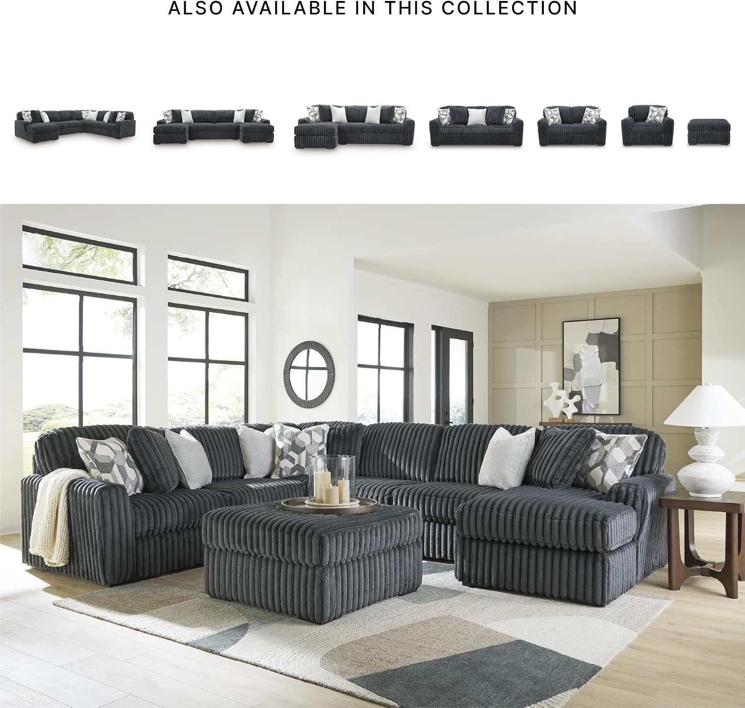 image:imageSignature Design by Ashley MidnightMadness Sectional Sofa Jumbo Corduroy L Shaped Couch for Living Room Comfort Reinforced Frame and Platform Support Brown 122 x 122 x 40Grey