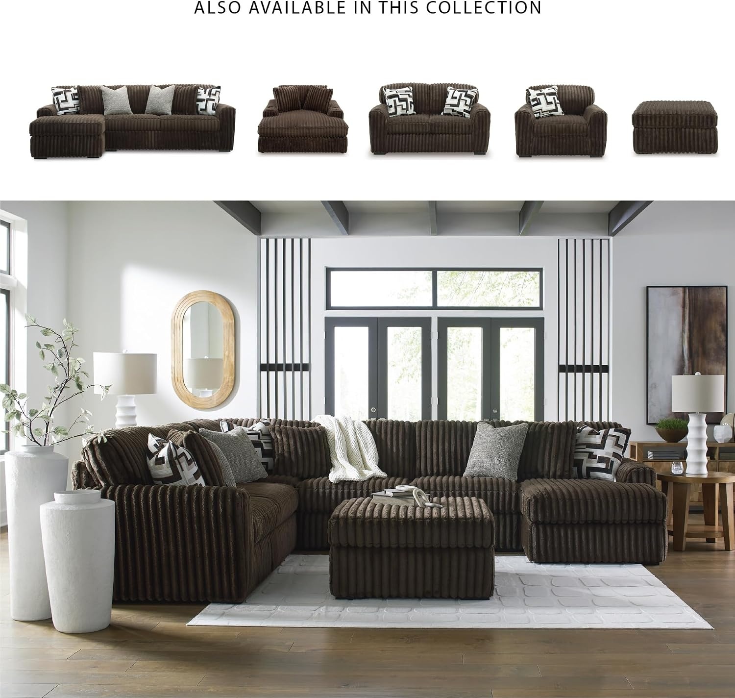 image:imageSignature Design by Ashley MidnightMadness Sectional Sofa Jumbo Corduroy L Shaped Couch for Living Room Comfort Reinforced Frame and Platform Support Brown 122 x 122 x 40Dark Brown