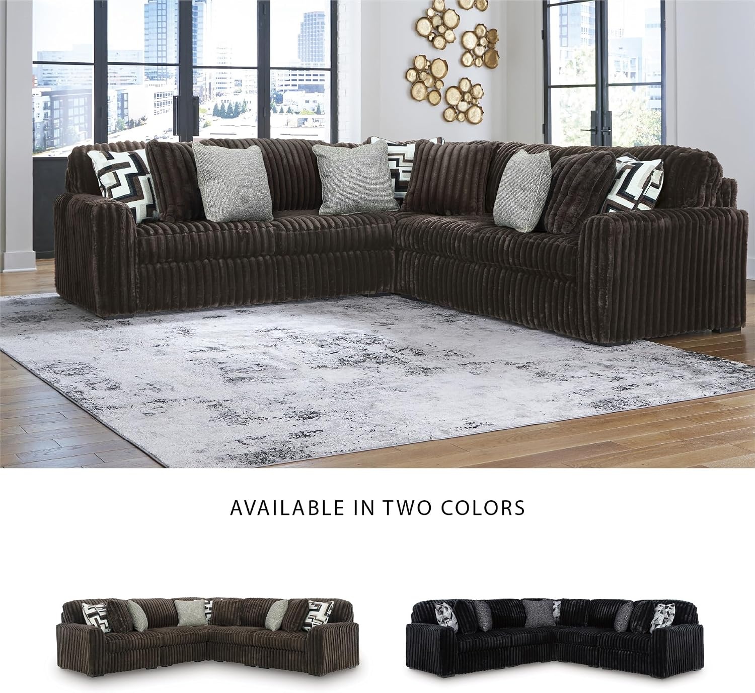 image:imageSignature Design by Ashley MidnightMadness Sectional Sofa Jumbo Corduroy L Shaped Couch for Living Room Comfort Reinforced Frame and Platform Support Brown 122 x 122 x 40Dark Brown