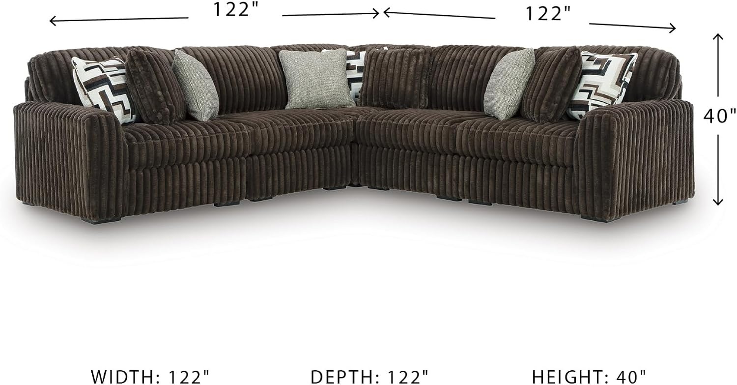 image:imageSignature Design by Ashley MidnightMadness Sectional Sofa Jumbo Corduroy L Shaped Couch for Living Room Comfort Reinforced Frame and Platform Support Brown 122 x 122 x 40Dark Brown