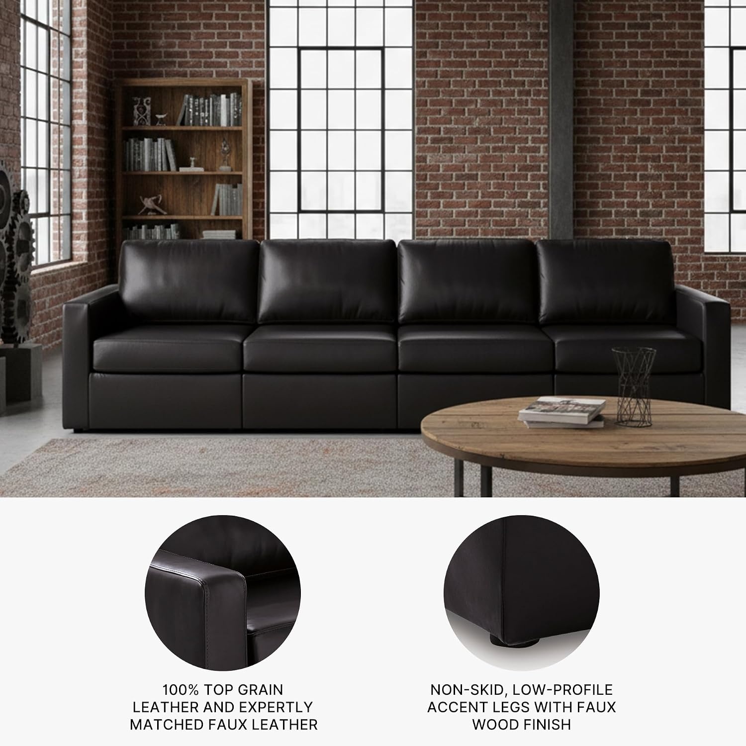 image:imageSignature Design by Ashley Modmax II Sectional Sofa Modular Design Top Grain Leather Seating Contemporary Living Room Sectionals for Flexible Entertaining Black