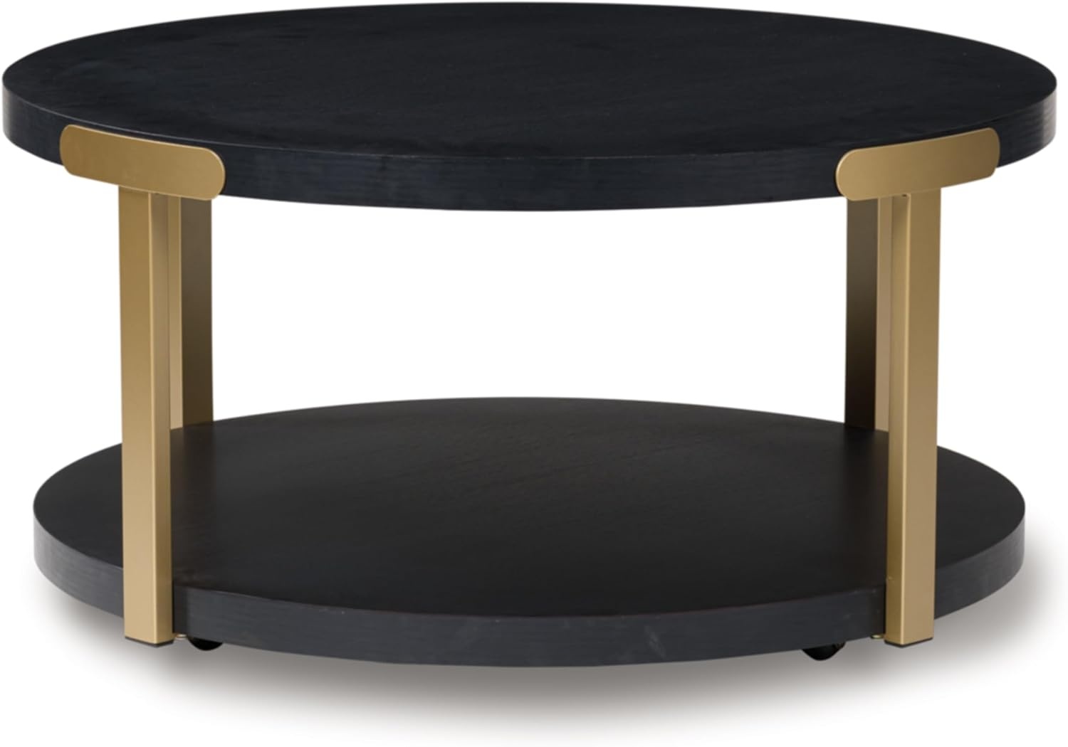 image:imageSignature Design by Ashley Shylore 3Piece Round Coffee Table Set with Casters Living Room Table Set Melamine Engineered Wood and Metal Frame Black and Goldtone
