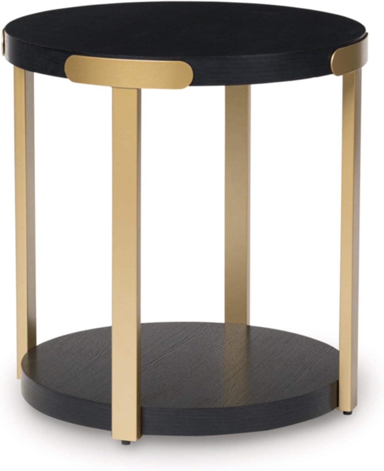 image:imageSignature Design by Ashley Shylore 3Piece Round Coffee Table Set with Casters Living Room Table Set Melamine Engineered Wood and Metal Frame Black and Goldtone