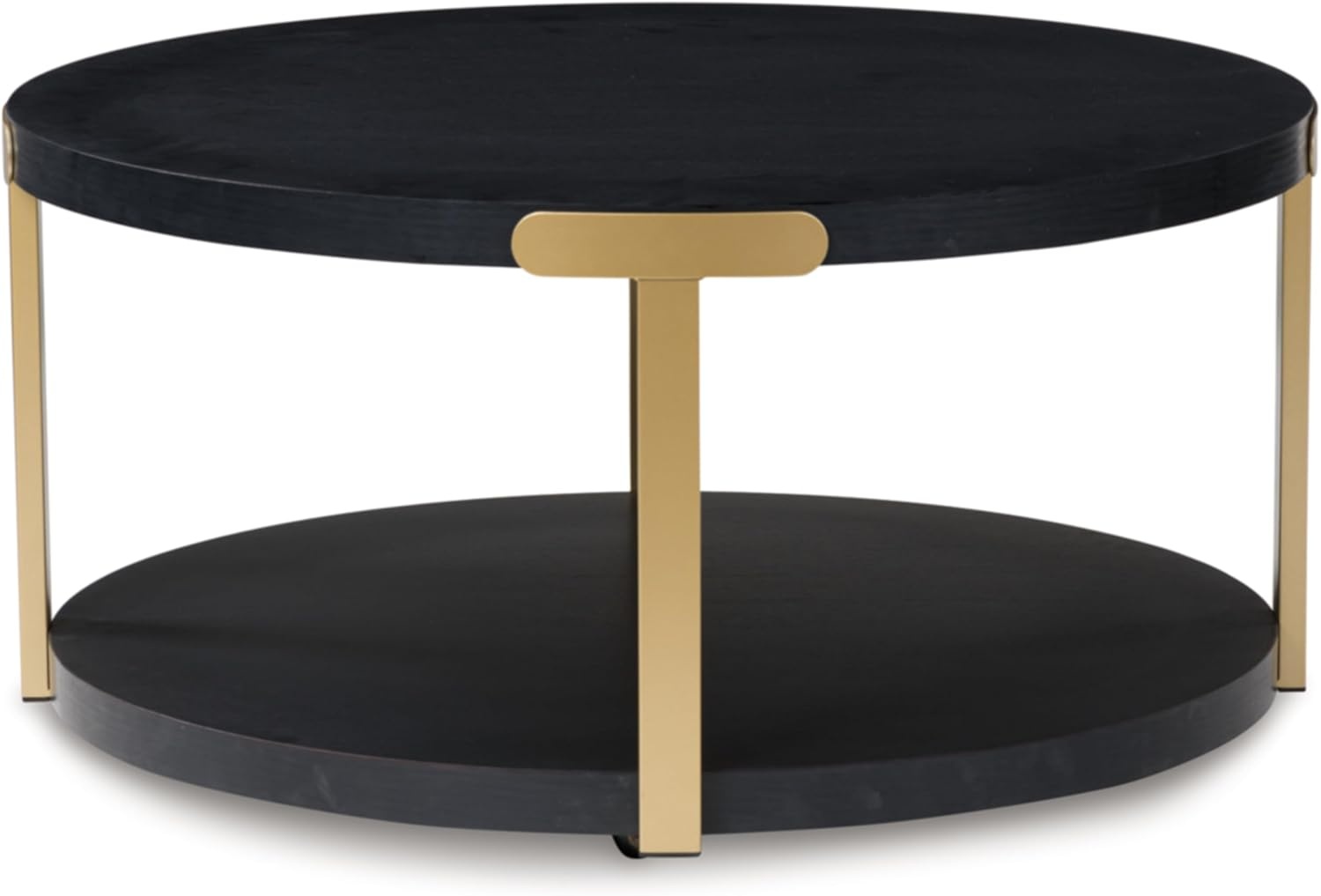 image:imageSignature Design by Ashley Shylore 3Piece Round Coffee Table Set with Casters Living Room Table Set Melamine Engineered Wood and Metal Frame Black and Goldtone