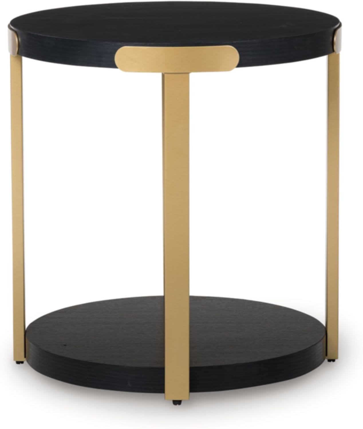 image:imageSignature Design by Ashley Shylore 3Piece Round Coffee Table Set with Casters Living Room Table Set Melamine Engineered Wood and Metal Frame Black and Goldtone